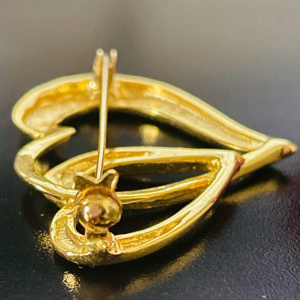 Vintage Double Heart Gold Brooch - Picture 4 of 5
